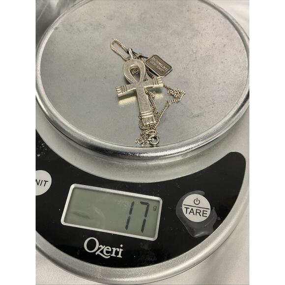 RARE JAMES AVERY STERLING SILVER HAMMERED ANKH & CHAIN BAG & BOX - Picture 8 of 9